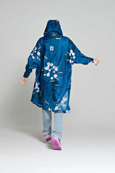 RegnPoncho  Japanese Blossom Blå