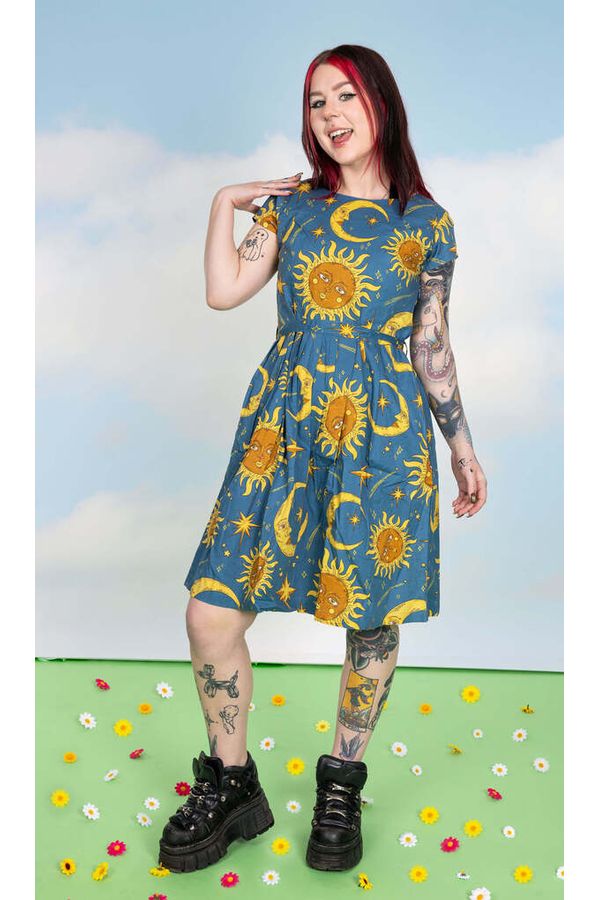 Celestial Sun & Moon Tea Dress Blå/Gul