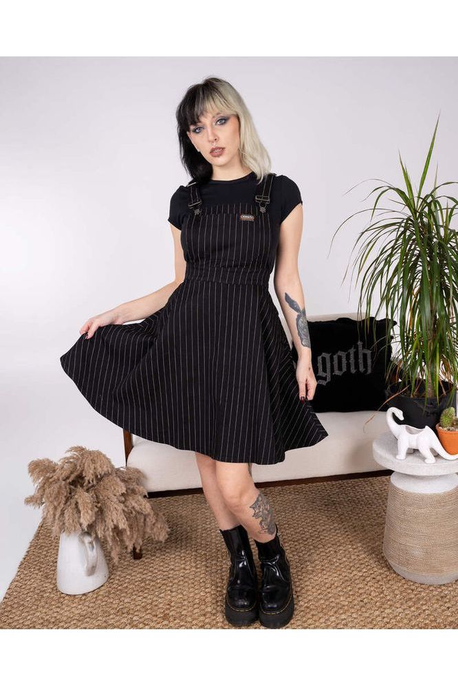 Flared Pinafore Dress Nålestribet Sort/Hvid